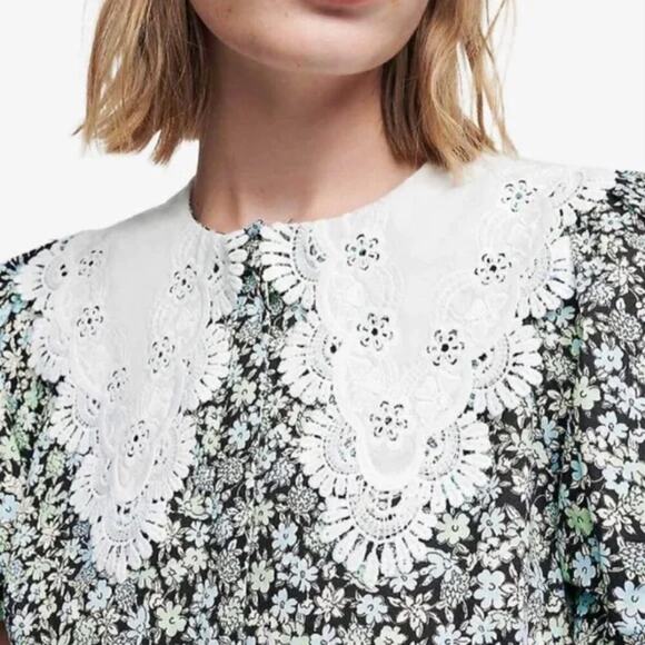 Maje Ity Floral-Print Collar-Detail Cotton Playsuit Mini Dress - Picture 2 of 7